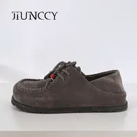 JIUNCCY【穆勒】 进口羊皮手工绣花串珠鞋带装饰平底勃肯鞋52YXZ004