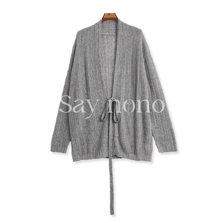 懒猫nono│Saynono 丝羊绒竖条纹系带开衫/XXS2806
