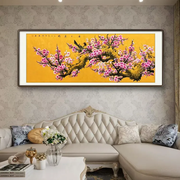 《喜上眉梢》手绘梅花六尺宣纸国画横幅客厅餐厅办公室挂画文玩探宝