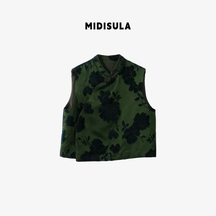 MDSL·新中式时尚复古提花圆领玫瑰印花工字型民族风马夹#01635