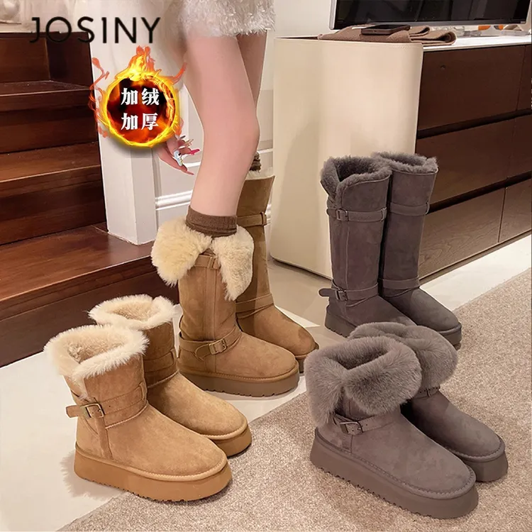 卓诗尼【断码清仓】厚底加绒加厚雪地靴女2025新款冬季中长筒大棉鞋
