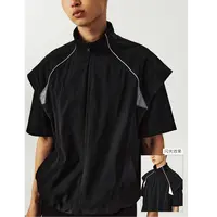 Crying center/哭喊中心运动无袖砍肩透气孔开衫立领马甲