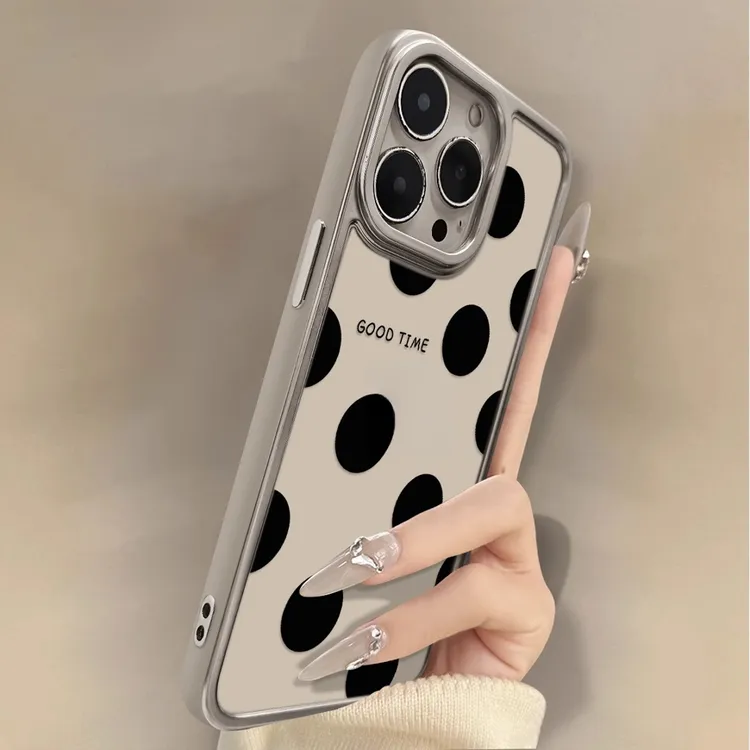 黑色波点适用iPhone16promax手机壳新款14卡通16pro电镀17promax