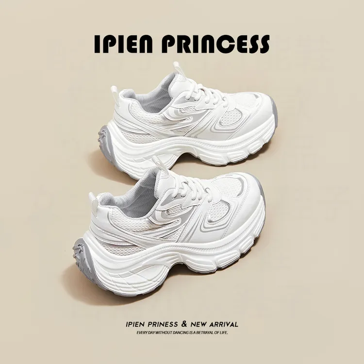 网红透气跑步运动潮鞋秋季新款美式厚底时尚小白鞋百搭潮流老爹鞋