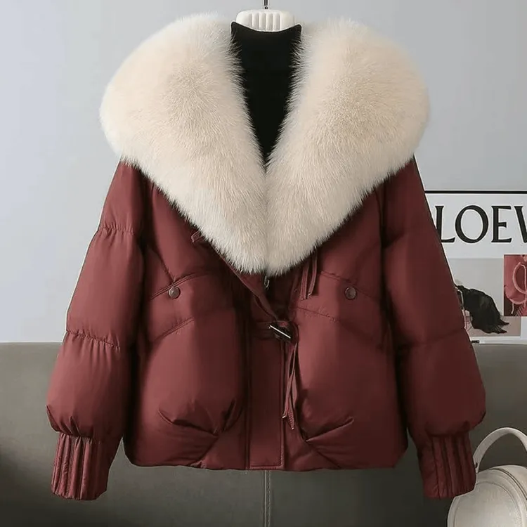 大毛领轻奢保暖冬季新款时尚短款百搭棉衣棉服韩版加 厚女士外套