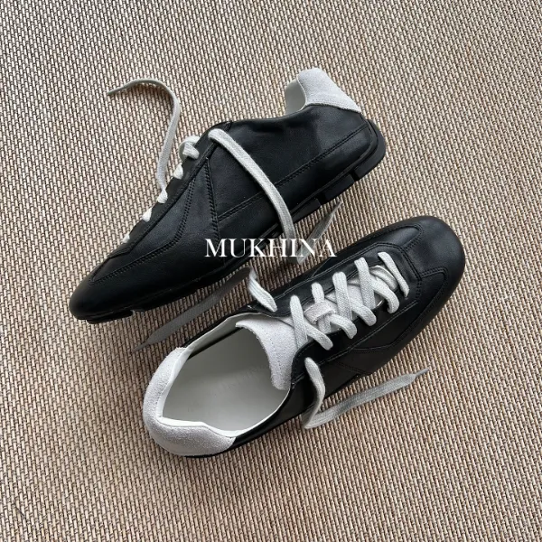 MUKHINA 「轻履」001 头层牛皮复古薄底内增高休闲运动德训鞋