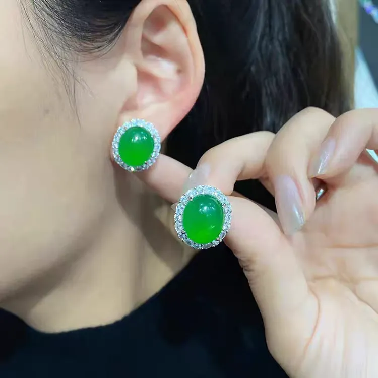 假一赔四干净无暇高级感真玉珠宝蛋面耳钉玉髓耳环玉耳饰生日礼物