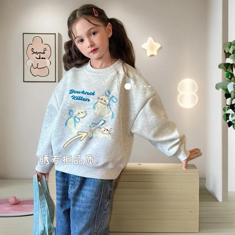【思晨家】女童加绒加厚宽松上衣时尚百搭休闲女趣味卡通套头卫衣