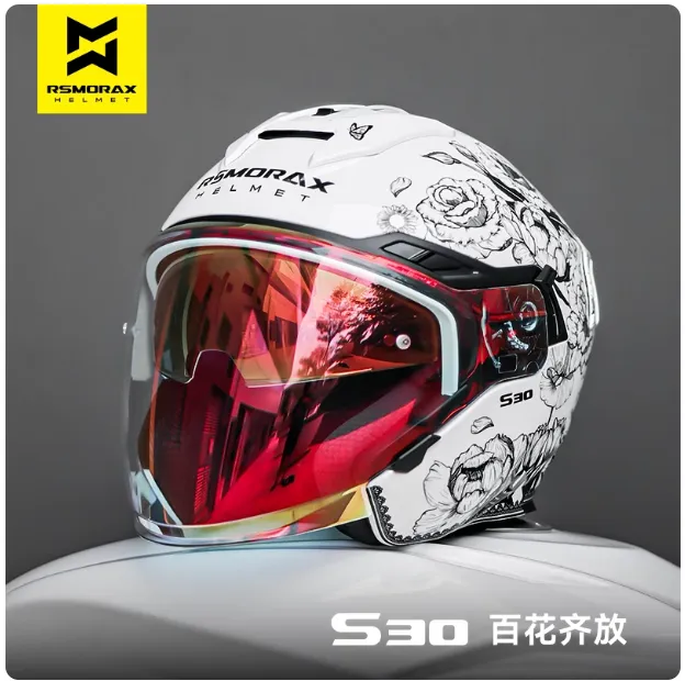 MOTORAX摩雷士S30摩托车骑行半盔四分之三盔双镜片四季机车安全帽