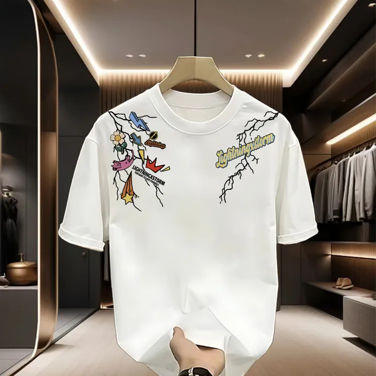 原点 夏季新款重磅纯棉短袖个性创意国潮白墨印花国风T恤宽松上衣
