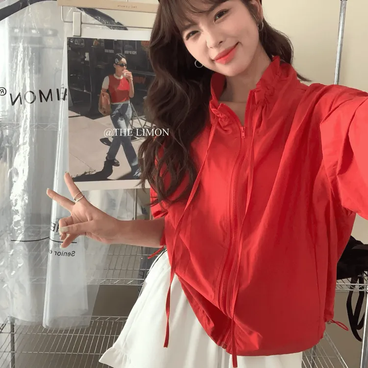 韩系简约防晒衣女短款2025年夏季新款休闲薄外套小个子防晒服
