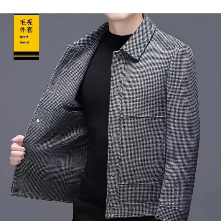  6623内胆可脱卸冬季男士休闲翻领时尚千鸟格外套上衣