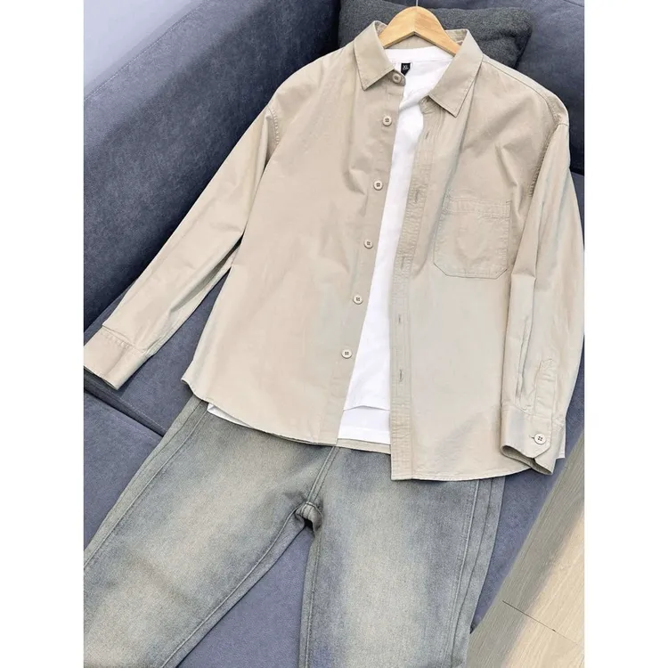 学院风工装衬衫男款春秋高级感长袖叠穿棉质衬衣cleanfit情侣外套