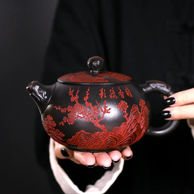 紫陶暗香疏影西施凤鸣壶大容量家用中式泡茶壶复古紫砂壶礼盒装