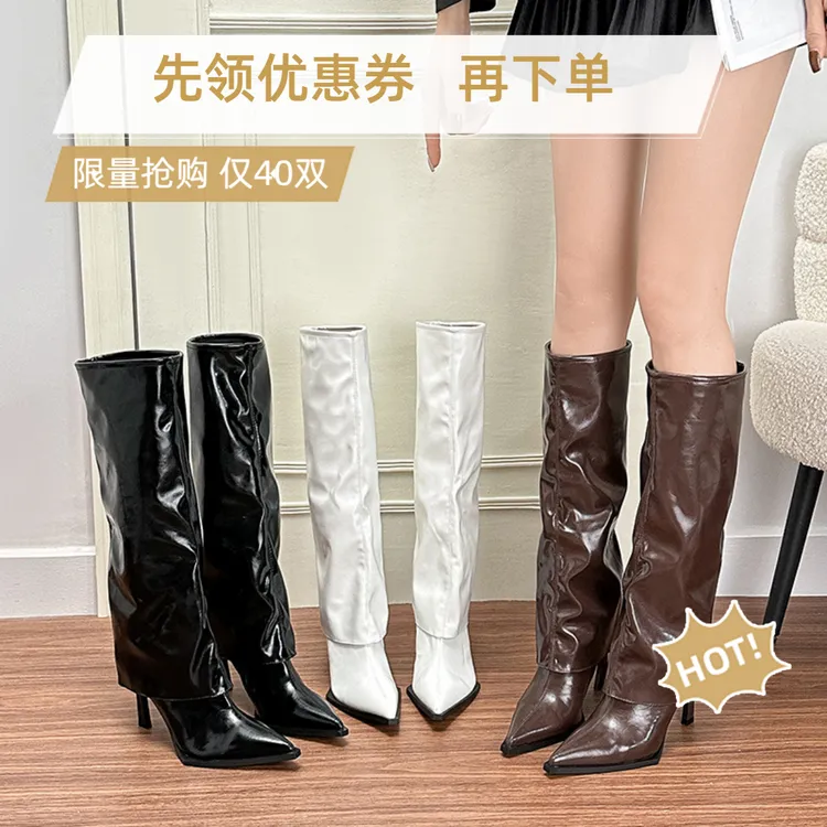 2025秋冬新款尖头细跟骑士长靴女显腿直不累脚通勤长筒靴高跟裤管