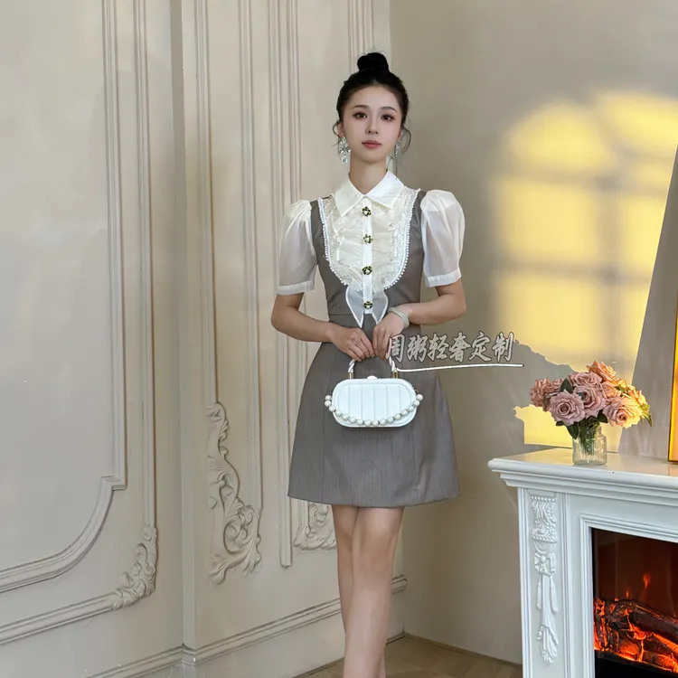 【周粥定制】国内设计师品牌 轻奢夏季少女显瘦连衣裙21167