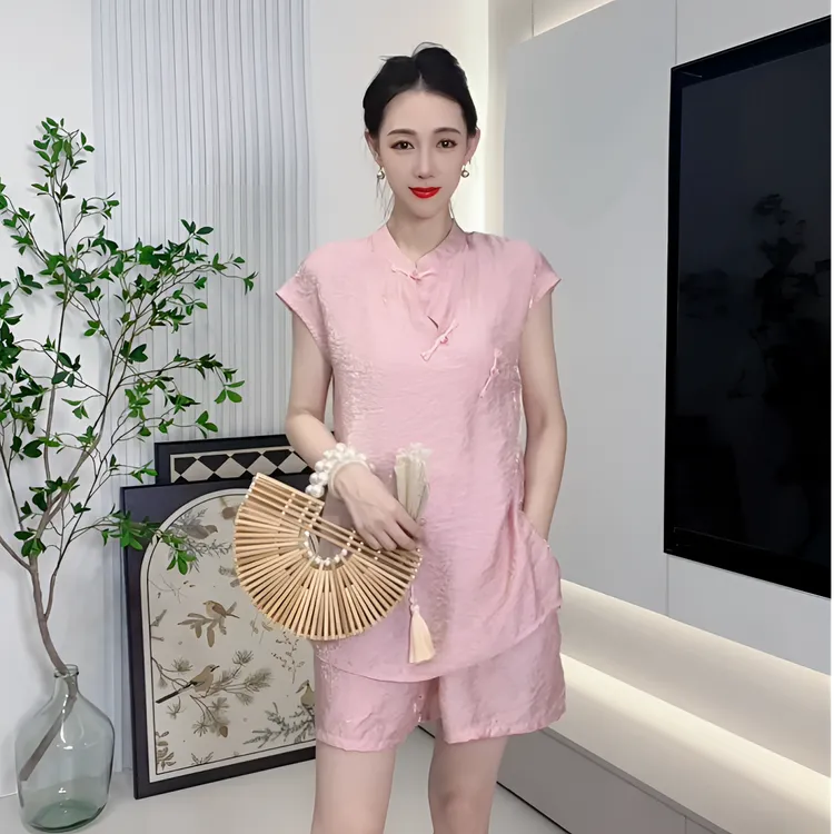 夏季复古宽松中式显瘦时尚套装设计师女装多巴胺穿搭休闲减龄