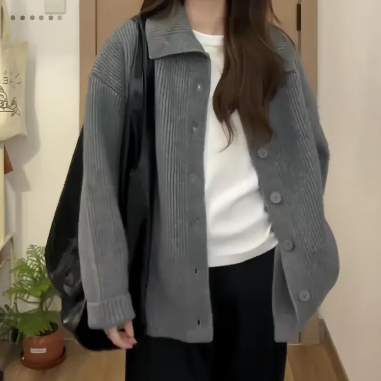 秋季新款慵懒风开衫毛衣外套女休闲学院风宽松简约时尚百搭针织衫