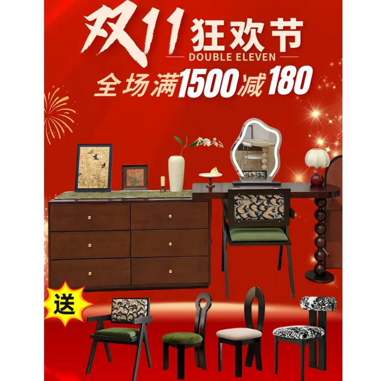 现代简约梳妆台斗柜一体新款高级复古黑色主卧室转角化妆桌床尾柜