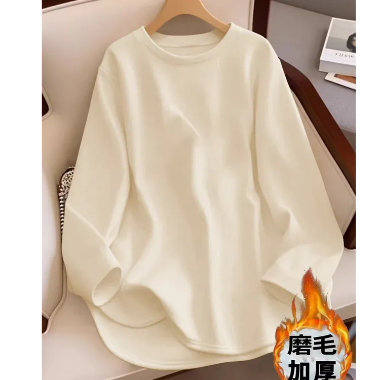 秋冬款品质女装加厚磨毛T恤女宽松遮屁股宽松打底衫女内搭遮肚子