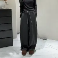 9899抽绳拼色高腰休闲弯刀裤女2025秋季韩版宽松显瘦直筒拖地裤
