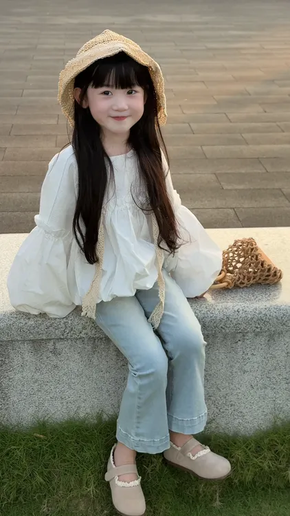 女童套装泡泡袖花苞衬衫2025秋季新款宽松版型洋气百搭裤子童装