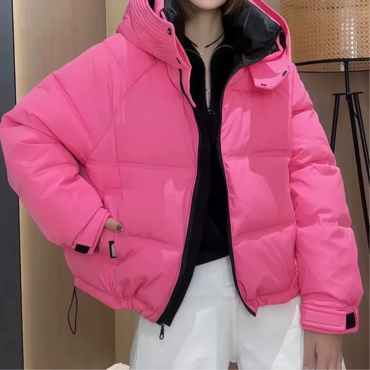 韩版宽松洋气时尚保暖连帽加厚棉服外套