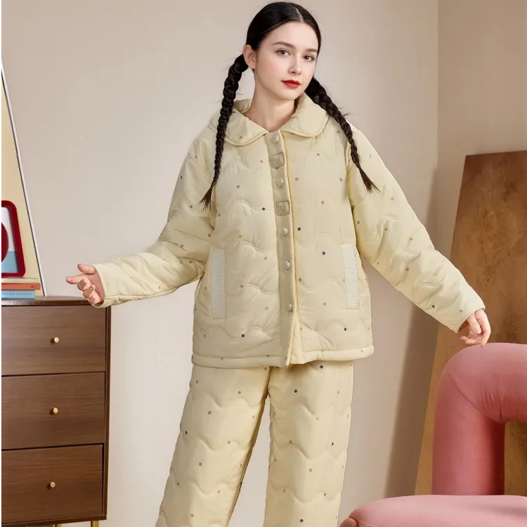 【小独家款】三层夹棉睡衣女冬加绒加厚小个子可外穿珊瑚绒保暖套装