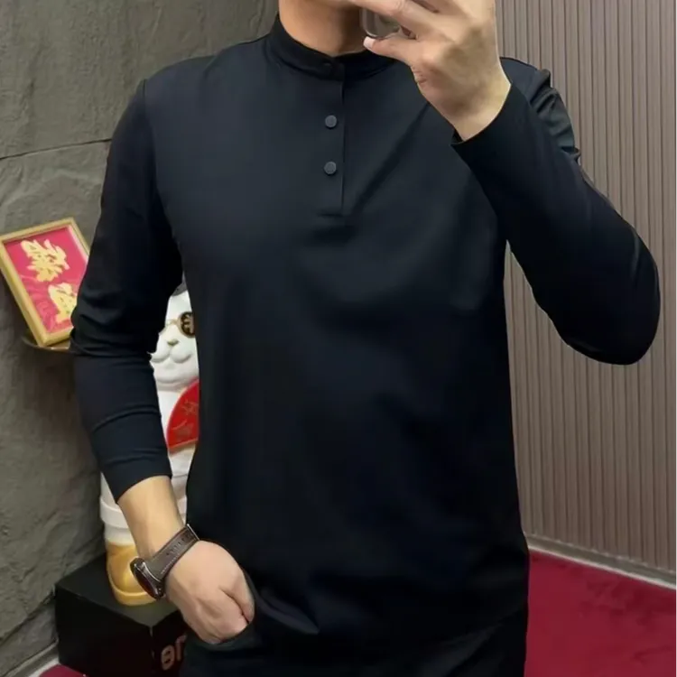 大码男装户外亨利领打底衫9853