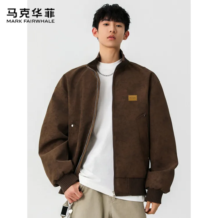 马克华菲PU皮潮流大口袋美式棒球服男春秋vintage高街飞行皮夹克