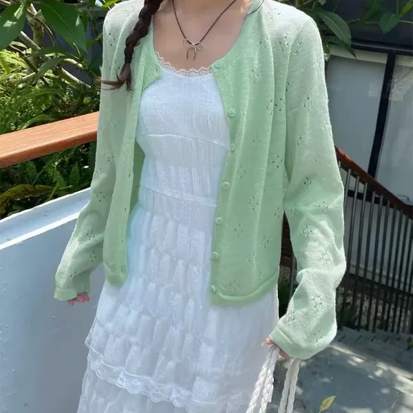 花倾慕防晒开衫薄款女配吊带裙的小外套夏天罩衫竹节麻针织衫5592