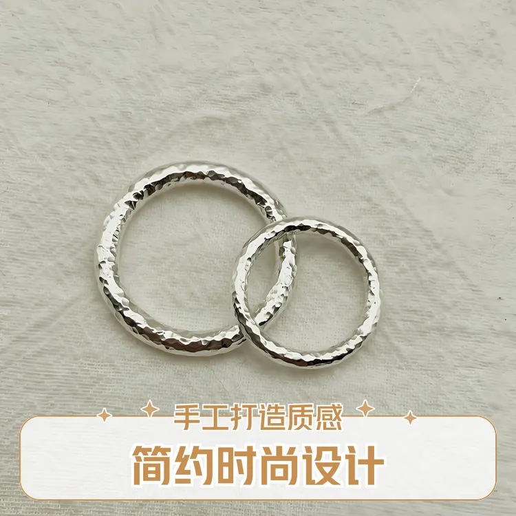 足银戒指  999纯银素圈戒指  原创设计手工锤纹指环 时尚情侣对戒