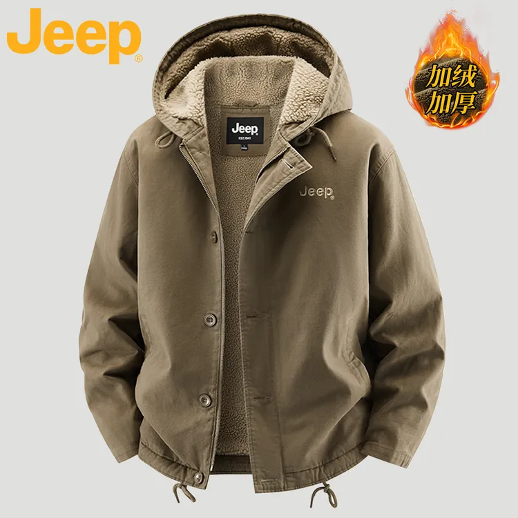 美国JEEP吉普冬季加绒连帽男士棉服外套户外防寒保暖纯棉工装夹克