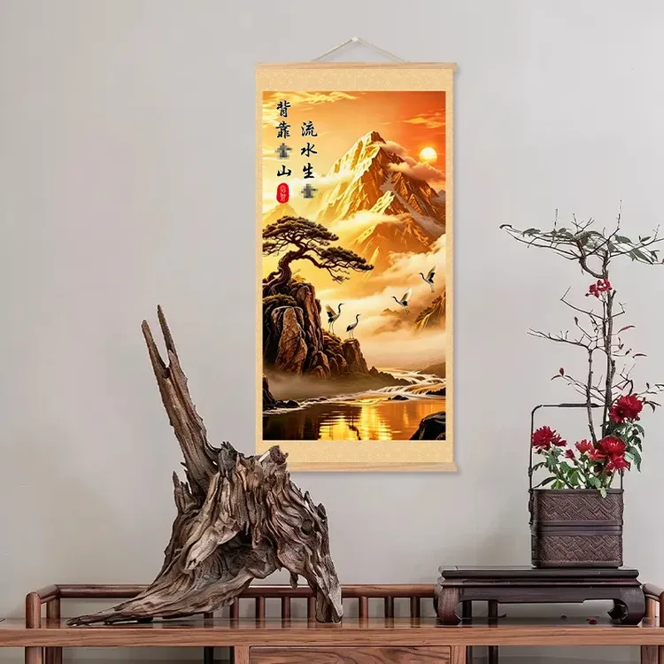 【认证正品】新中式背靠金山装饰挂画客厅玄关办公室背景墙吉祥挂画