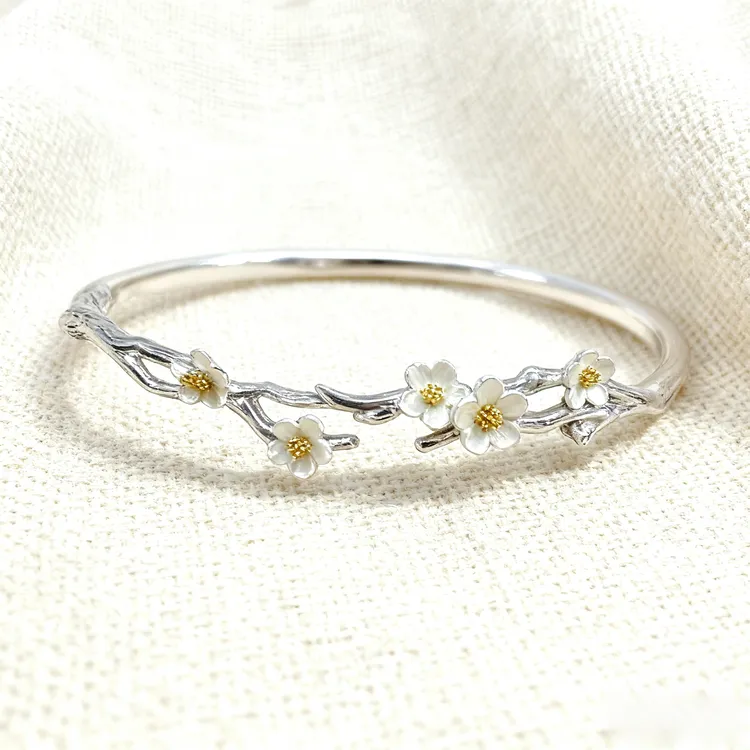 铜合金手镯 莫离手镯茉莉花开口手环中式小众精致轻奢高级感清新