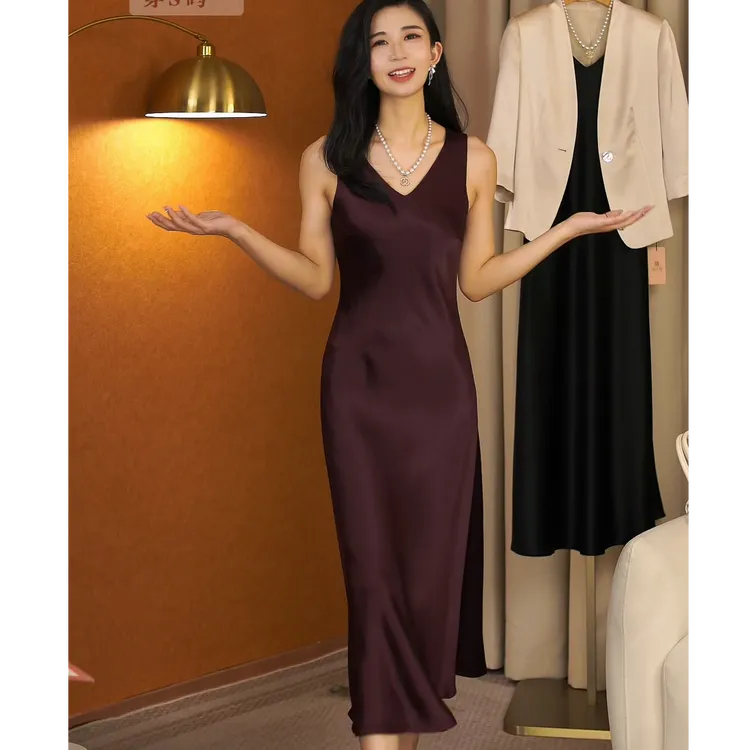 【iditto-JIANG】夏季新V领三醋酸连衣裙礼服裙小礼裙背心裙TWBD803
