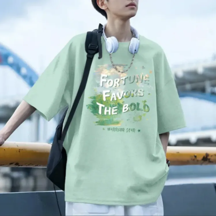 薄荷绿男士港风纯棉男生短袖t恤夏季纯棉半袖新款学生宽松体恤衫