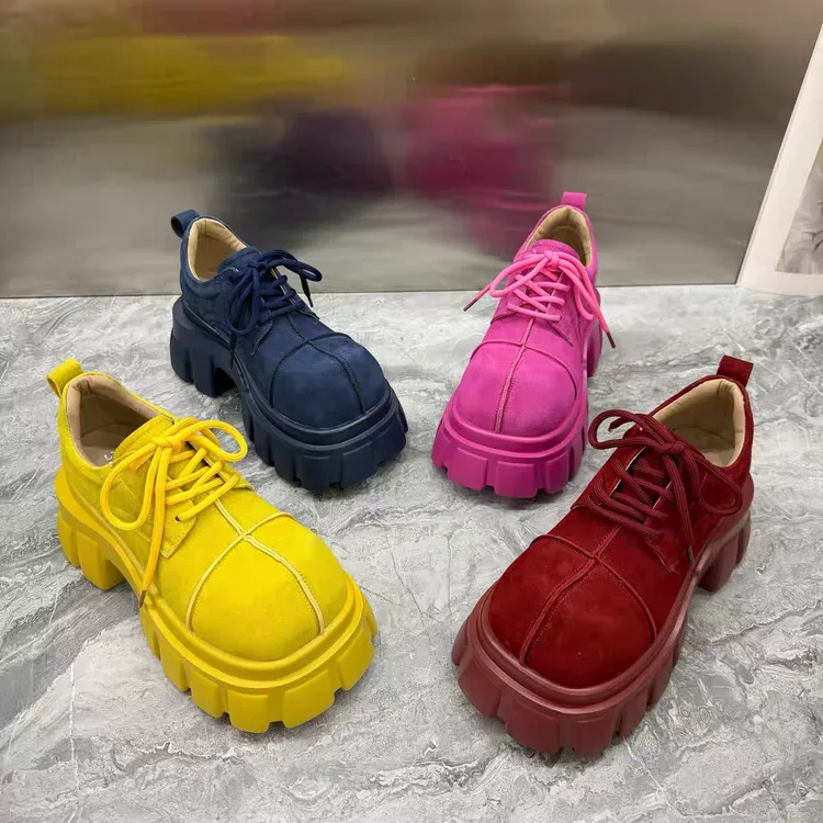 【8厘米】复古英伦风厚底系带增高春季粗跟时尚乐福单鞋