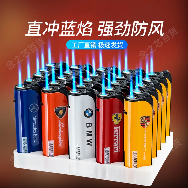 新款创意斜打塑料防风打火机充气直冲防爆批发商超专用低厂家直发