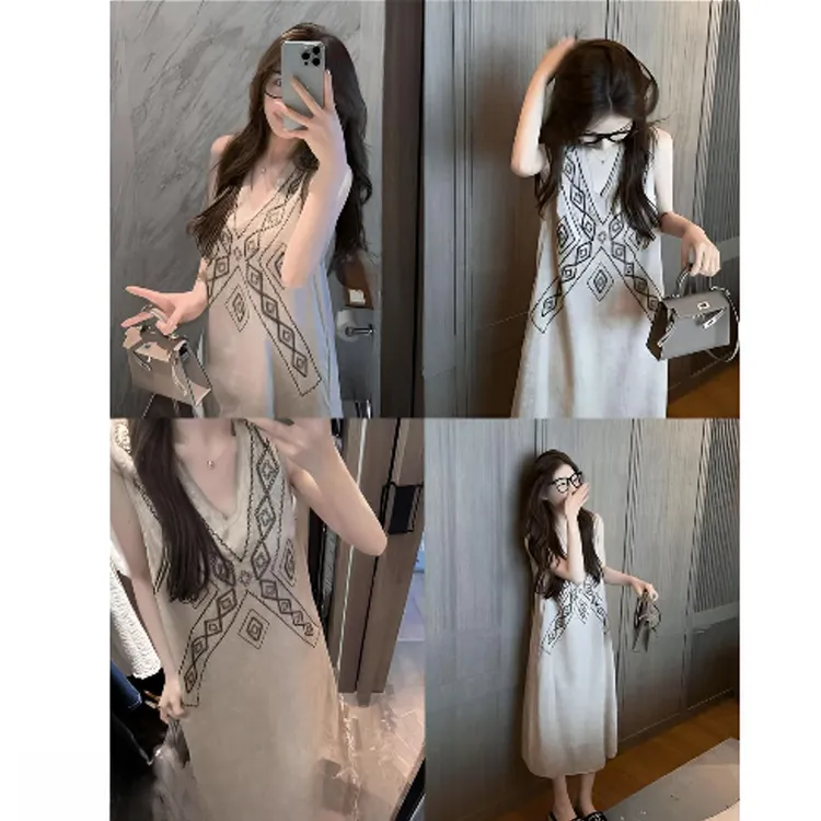 孕妇装新款2025法式气质V领无袖背心宽松显瘦连衣裙孕妇装