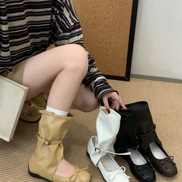 小番茄~小众复古奶茶色浅口芭蕾舞鞋时尚配裙仙女风配裙平底凉靴