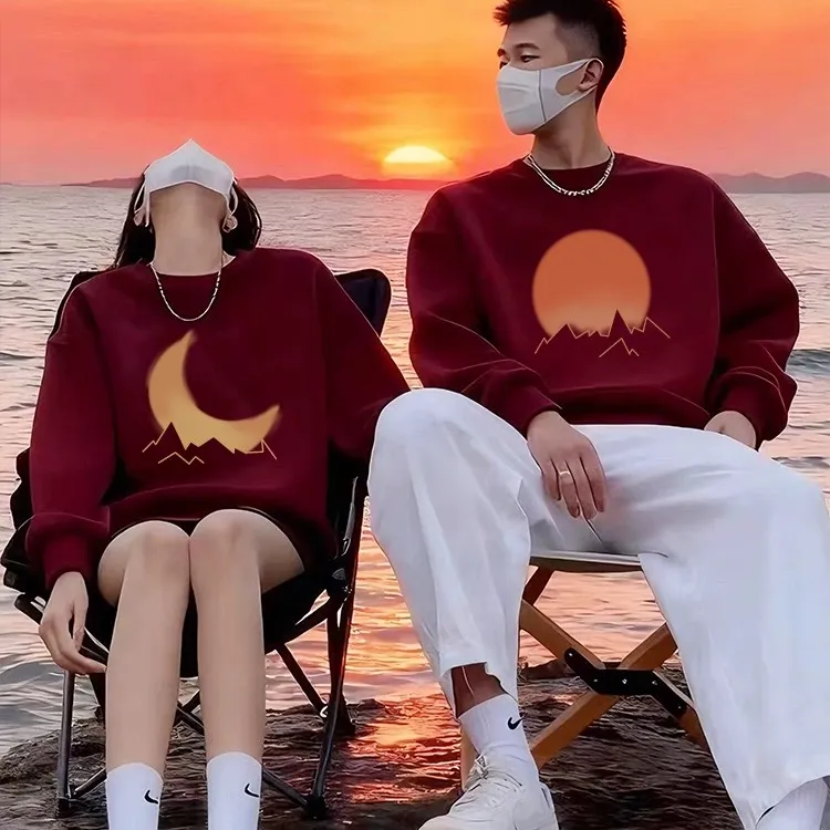 【两件装】酒红色早秋情侣装卫衣2025新款圆领长袖秋冬季高级感穿搭