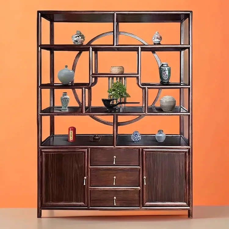 实木博古架新中式多宝阁置物架仿古茶叶茶室展示柜办公室隔断家具
