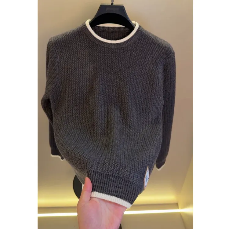 高档拼色圆领针织衫毛衣男士秋冬保暖时尚百搭打底衫线衣男装113