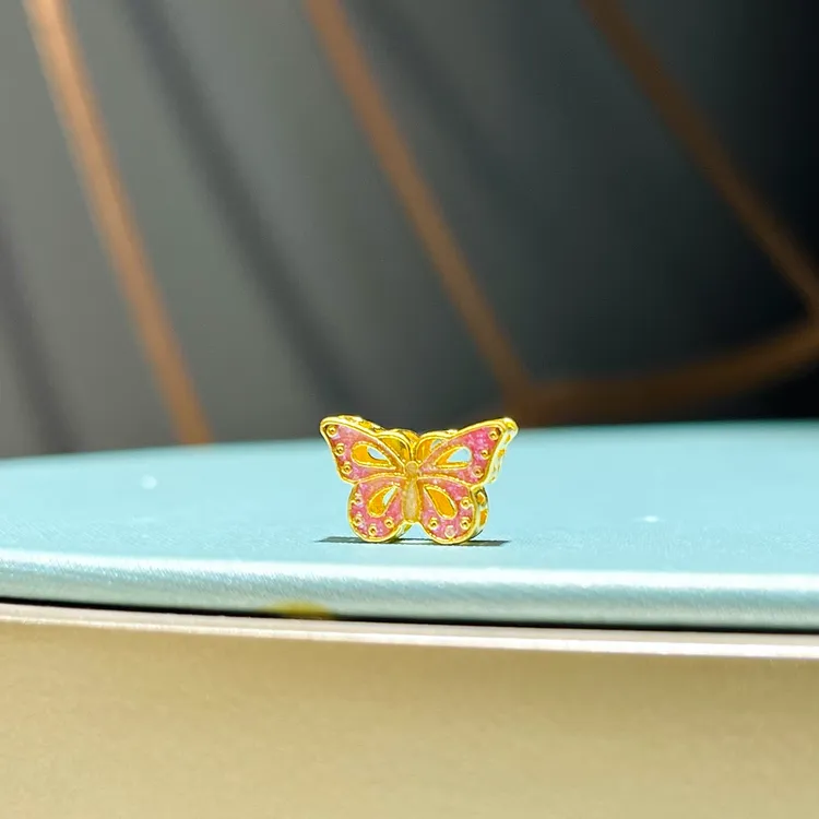 明牌珠宝楼哥甄选 足金999 花丝蝴蝶 紫粉