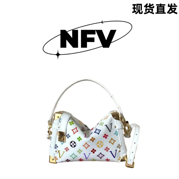 新款老花白三彩方盒包轻奢时尚软盒子包包百搭单肩斜跨手提包包女