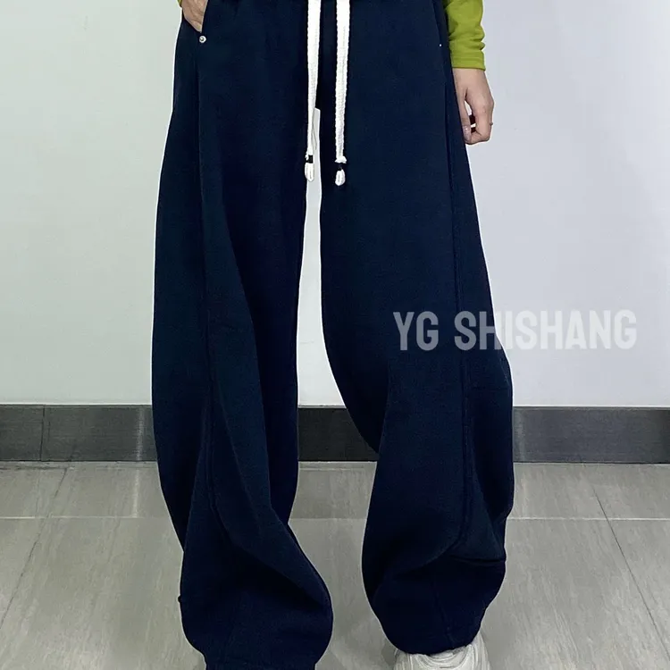 YG1865铆钉捏褶刀豆裤加绒高腰长裤直筒休闲裤百搭秋季宽松加厚