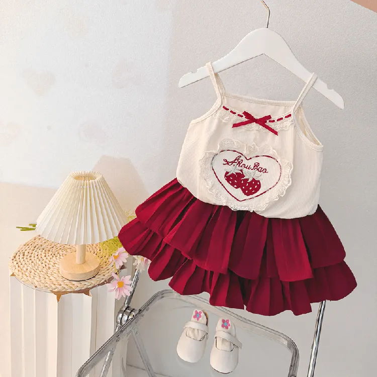 女童夏装套装新款婴儿公主无袖吊带百褶裙洋气宝宝夏季小女孩衣服