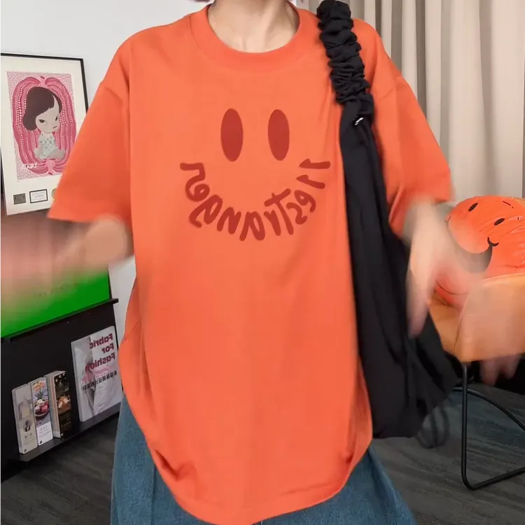 笑脸字母印花正肩短袖女t恤显瘦休闲气质上衣C5765