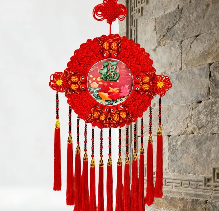 2026新款太阳花【特大号双圈玫瑰仿玉】手工编织新年中国结喜庆装饰